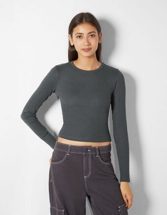 Bershka Prążkowana koszulka z długim rękawem oferta