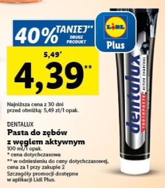 Lidl Pasta do zębów z węglem aktywnym dentalux oferta