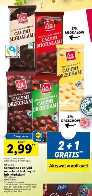 Lidl Czekolada mleczna z całymi migdałami fin carre oferta