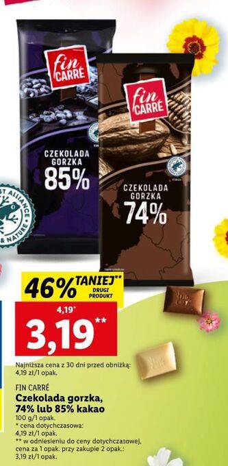 Lidl Czekolada gorzka extra dark 85% fin carre oferta