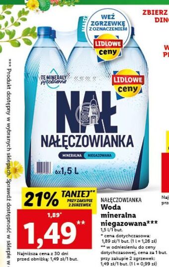 Lidl Woda niegazowana nałęczowianka oferta