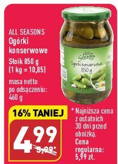 ALDI Ogorki konserwowe all seasons oferta