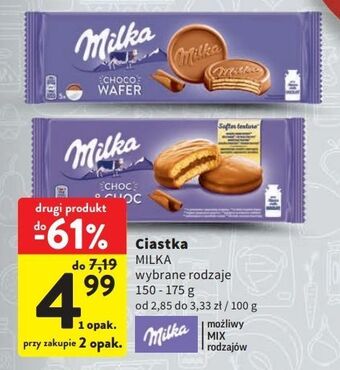 Intermarche Ciastka biszkoptowe przekładane nadzieniem kakaowym i kawałkami czekolady milka choc & oferta