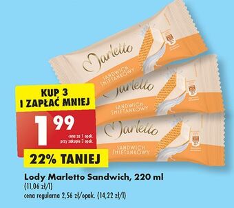 Biedronka Lody sandwich śmietankowy marletto oferta