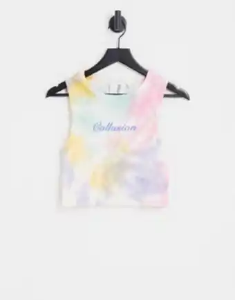 ASOS Collusion – prążkowany podkoszulek z efektem tie dye i haftowanym wzorem oferta