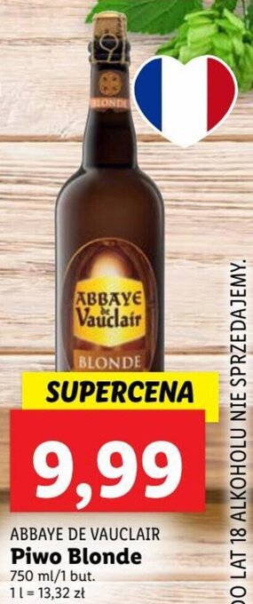 Lidl Abbaye de vauclair Piwo Blonde 750 ml oferta