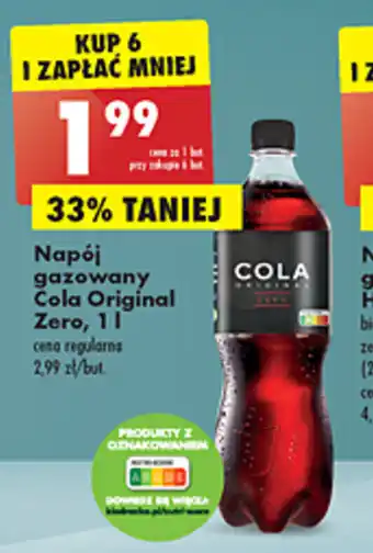 Biedronka Cola Original Zero Napój gazowany 1l oferta