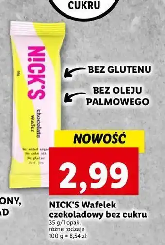 Lidl Wafel czekoladowy bez cukru nick's oferta