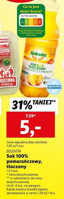Lidl Sok pomarańczowy 100% solevita oferta