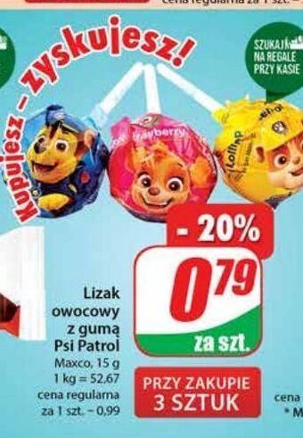 Dino Lizak owocowy z gumą psi patrol maxco oferta