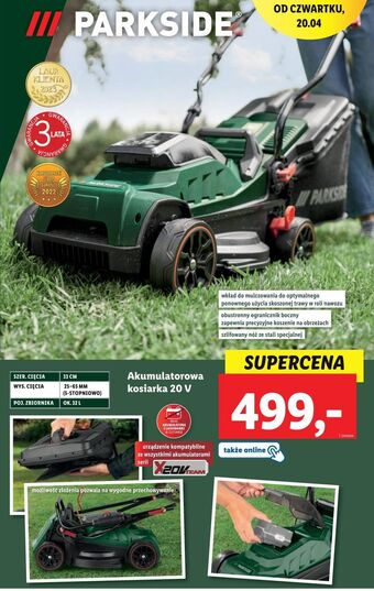 Lidl Kosiarka akumulatorowa 20v parkside oferta