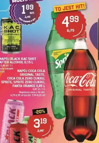 Duży Ben Napój Coca Cola Original Taste, Coca Cola Zero Cukru, Sprite, Sprite Zero Cukru, Fanta Orange 0.85l oferta