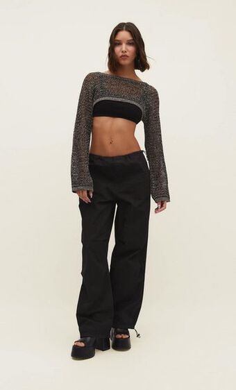 Stradivarius Spodnie spadochroniarskie z popeliny ze stoperami oferta