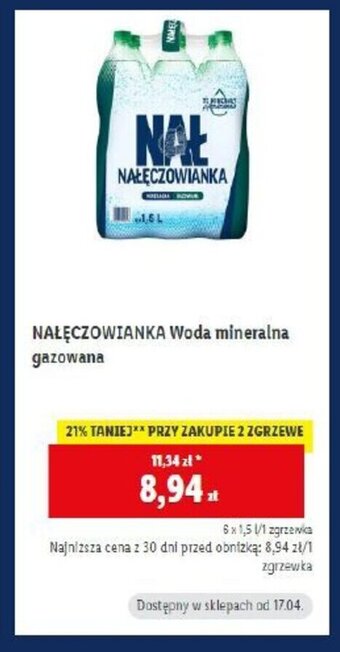 Lidl Nałęczowianka woda mineralna gazowana oferta