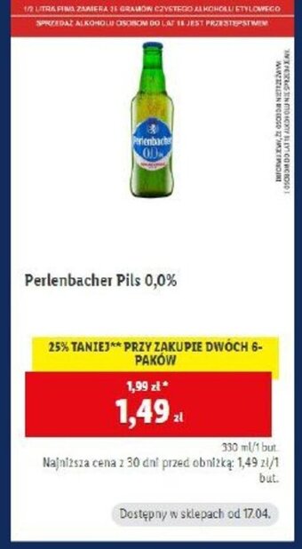 Lidl Perlenbacher pils 0,0% oferta