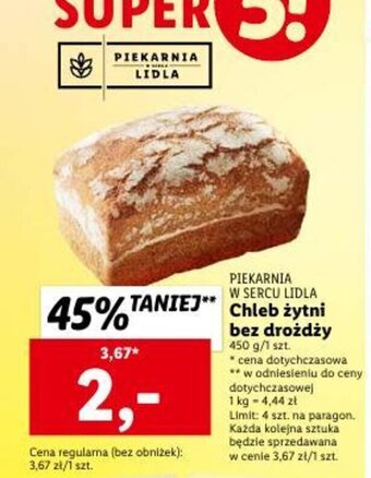 Lidl Piekarnia w sercu lidla Chleb żytni bez drożdży 450g oferta