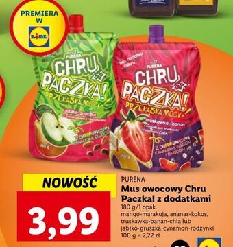 Lidl Mus truskawka-banan-chia purena chru paczka! oferta