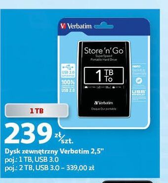 Auchan Dysk przenośny store'n'go 2tb usb 3.0 srebrny verbatim oferta