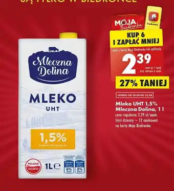 Biedronka Mleczna Dolina Mleko UHT 1,5% 1l oferta