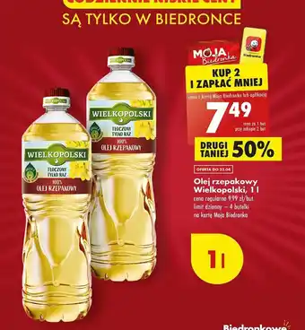 Biedronka Wielkopolski Olej rzepakowy 1l oferta