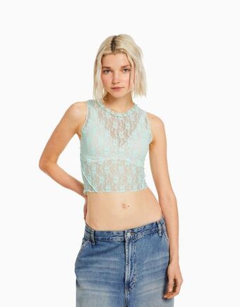 Bershka Koszulka bez rękawów, z koronkowym wykończeniem oferta