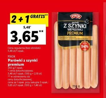 Lidl Parówki z szynki wieprzowej pikok oferta