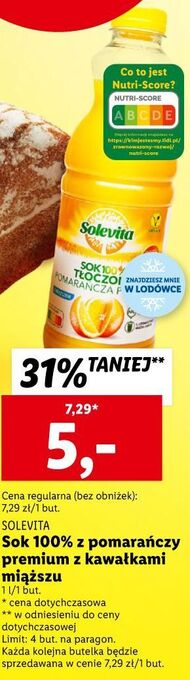 Lidl Sok pomarańczowy 100% z miąszem solevita oferta