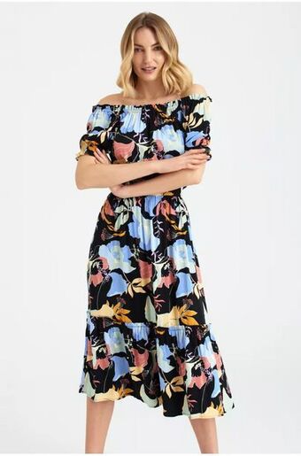 Greenpoint Czarna sukienka hiszpanka, nadruk w kwiaty oferta