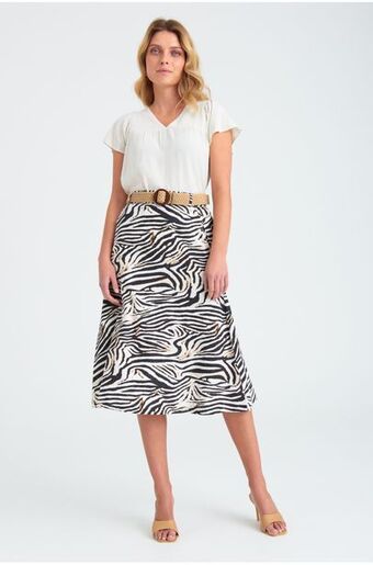 Greenpoint Lniana spódnica z nadrukiem w zebrę, midi oferta