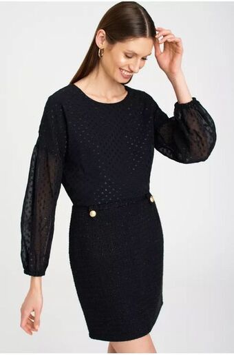 Greenpoint Elegancka, czarna bluzka z balonowym rękawem oferta