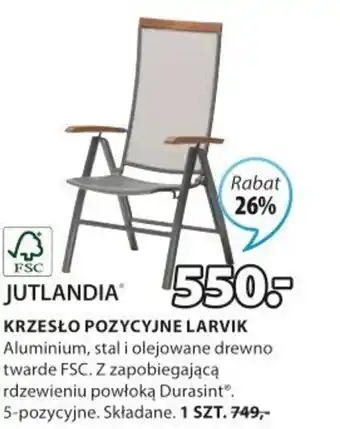 JYSK JUTLANDIA KRZESŁO POZYCYJNE LARVIK 1szt. oferta