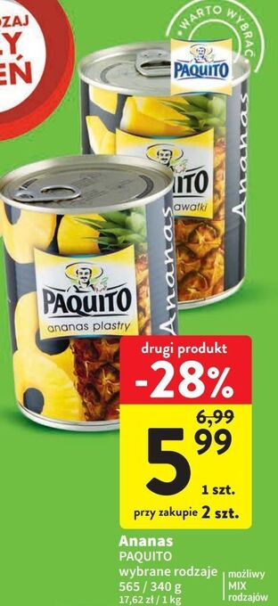 Intermarche Ananas kawałki w lekkim syropie paquito oferta