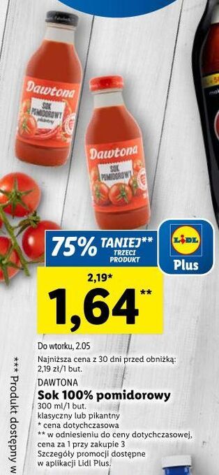 Lidl Sok pomidorowy pikantny dawtona oferta