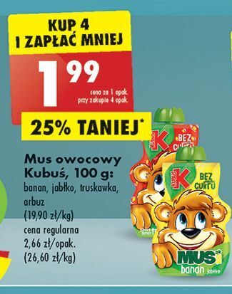 Biedronka Mus truskawka kubuś 100% oferta