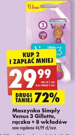 Biedronka Maszynka do golenia + 8 wkładów gillette simply venus 3 oferta