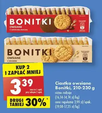 Biedronka Ciastka owsiane z czekoladą mleczną bonitki oferta