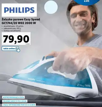 Lidl PHILIPS Żelazko parowe Easy Speed GC1744/20 WEE 2000 W oferta