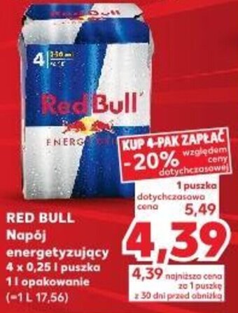 Kaufland RED BULL Napój energetyzujący 4 x 0,25 l oferta