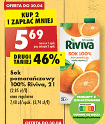 Biedronka Sok pomarańczowy 100% Riviva, 2l oferta