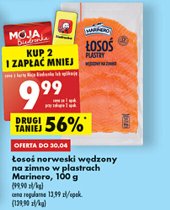 Biedronka Łosoś norweski wędzony na zimno w plastrach Marinero, 100 g oferta