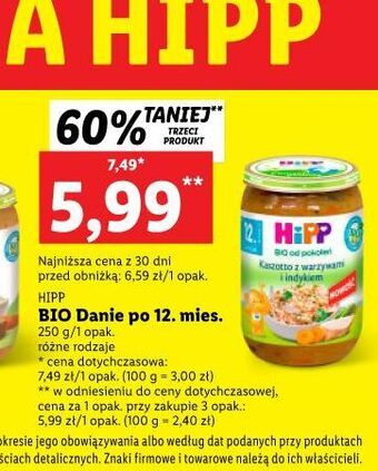 Lidl Kaszotto z warzywami i indykiem hipp bio oferta