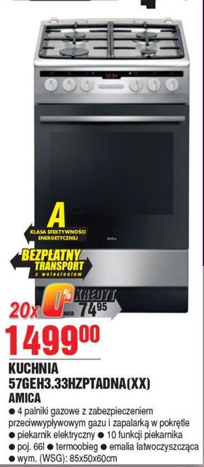 E.Leclerc Kuchnia gazowo-eletryczna 57geh3.33hzptadna(xx) amica oferta