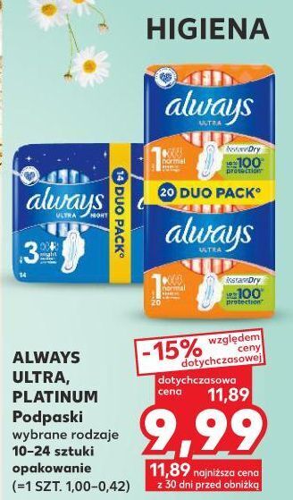 Kaufland Podpaski night always ultra 100% protection oferta