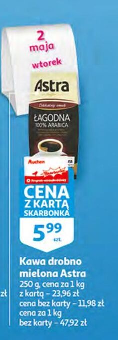 Auchan Kawa astra łagodna 100% arabica oferta