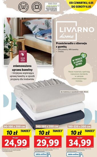 Lidl Prześcieradło jersey z gumką 140-160 x 200 cm livarno home oferta