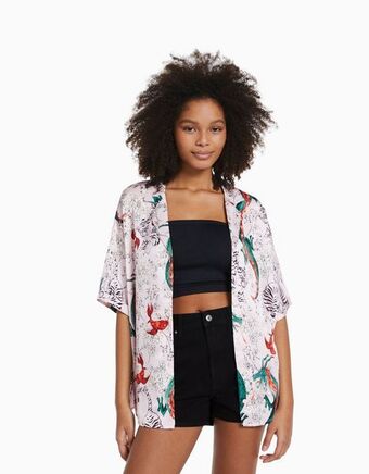 Bershka Satynowa koszulka oversize z krótkim rękawem i wzorem oferta