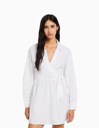 Bershka Kopertowa szmizjerka mini z długim rękawem oferta