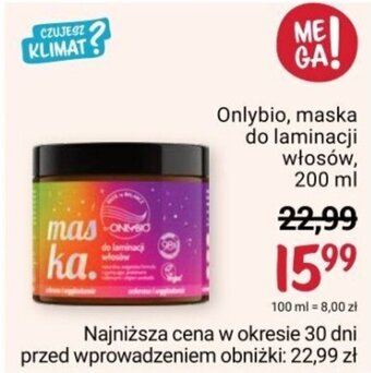 Rossmann Onlybio, maska do laminacji włosów, 200 ml oferta