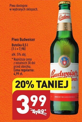 ALDI Piwo Budweiser Butelka 0,5 l oferta