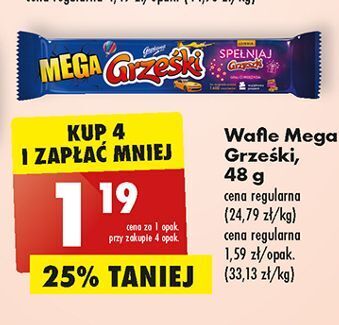 Biedronka Wafelek kakaowy w czekoladzie deserowej grześki mega oferta